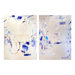 Contemporary Abstract Acrylics, Marker, Spray Paint, Charcoal on Raw Canvas "Sign of the Times (Diptych)" by Manuela Karin Knaut - Set of 2 For Sale