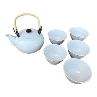 Vintage Japanese 6 Piece Ceremonial Tea Set, Arita Ware Pottery in Box, 1950’s For Sale