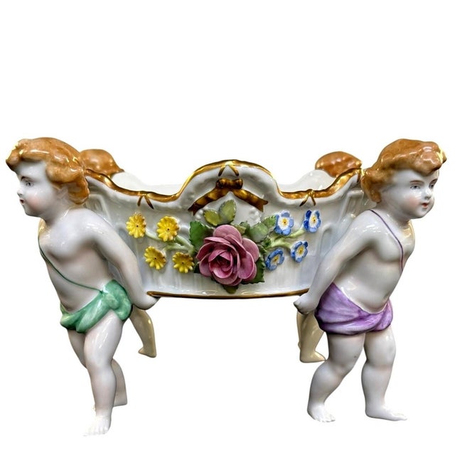 Von Schierholz Germany C. 1930–1945 Porcelain 4 Cherubs Handmalerei Centerpiece For Sale - Image 9 of 17