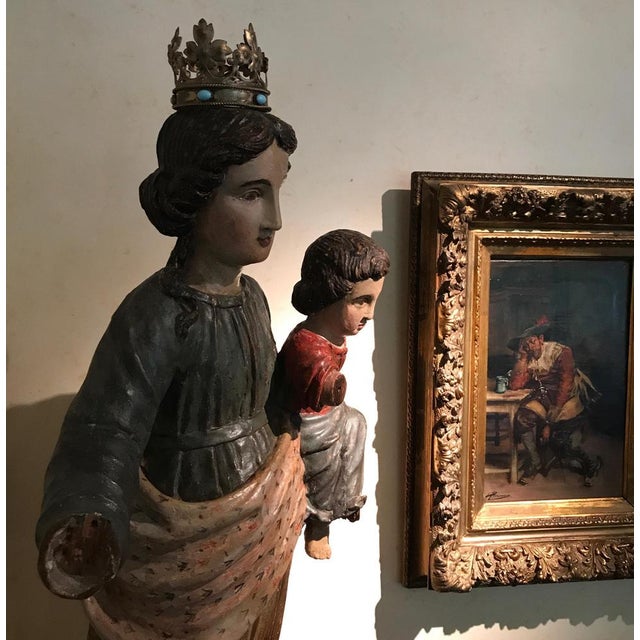 18th Century Polychrome Limewood Statue of H.Maria and Child Jezus For Sale - Image 11 of 14