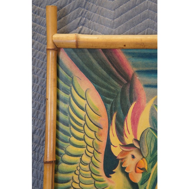 Mid 20th Century Monumental Bohemian Tiki Pastel Painting Tropical Nude Mid-Century Modern Faux Bamboo Frame 66" For Sale - Image 9 of 12
