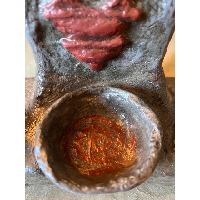 Rare Handmade Brutalist Ritualistic Pagan practice Small Altar Totem Piece of Horned Deity With Candle Holders and...