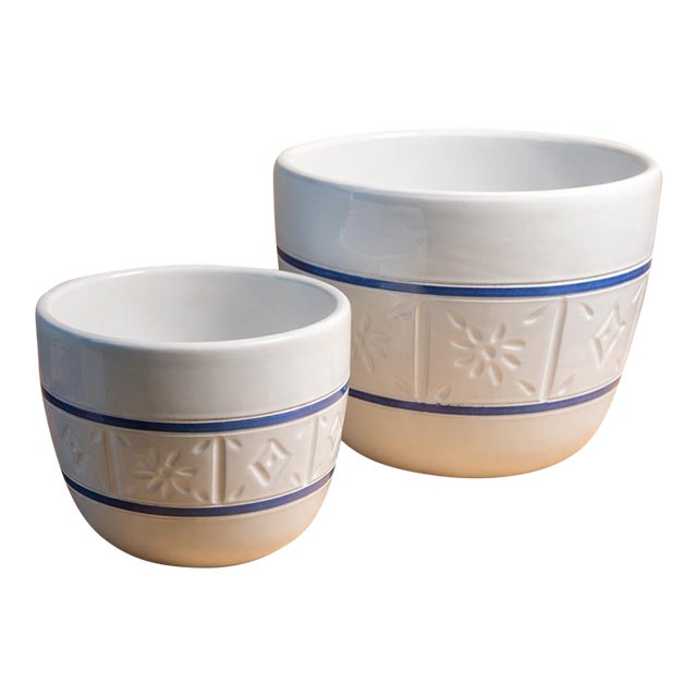 1950s Mid-Century Scandinavian Architectural Ceramic Planter Set With Incised Nordic Motifs For Sale