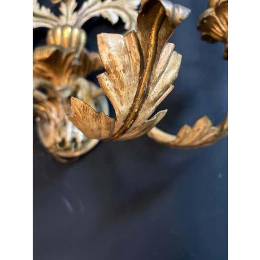 1955 Rococo Revival Gilt Metal and Wood Wall Sconces For Sale In Philadelphia - Image 6 of 7