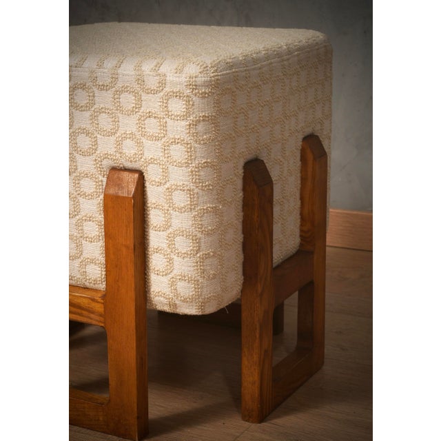 Wood Art Deco Pouf in Wood and White Cream, 1990 For Sale - Image 7 of 11