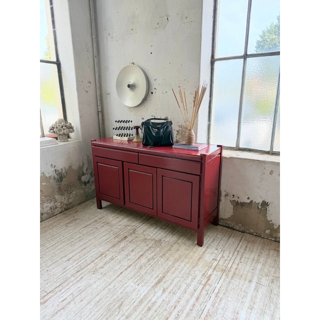 Vintage Red Lacquered Sideboard in Wood, 1970 For Sale - Image 3 of 18