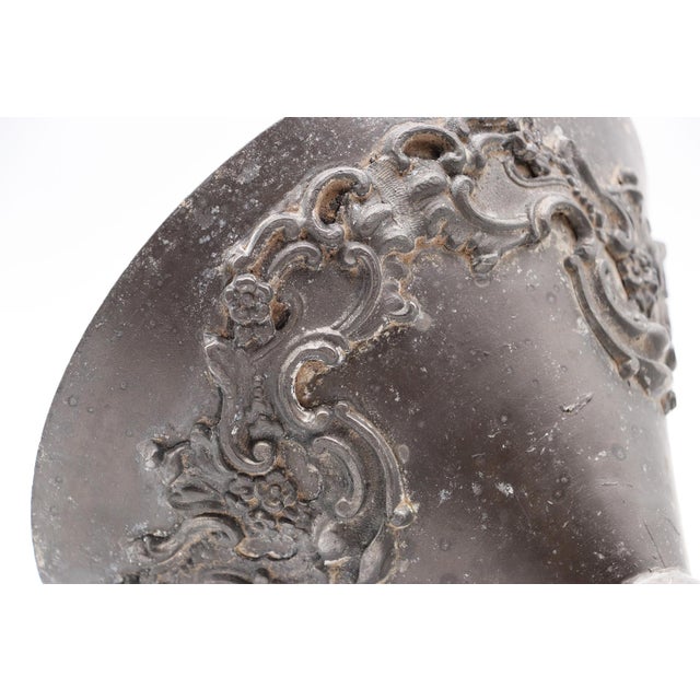 1910s Exquisite French Art Deco Floral Lead Conic Vase For Sale - Image 10 of 12