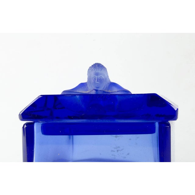 Blue 1970s Bohemian Translucent Blue Glass Decorative Box With a Nymph on the Lid, Czech Republic For Sale - Image 8 of 9