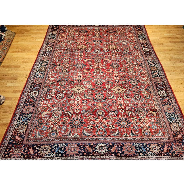 Vintage Oversized Persian Mahal Sultanabad Rug, Hand-Knotted Wool, Geometric Pattern, 12x15, Red & Navy For Sale - Image 10 of 18