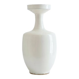 Late 20th Century Tall Sculptural White Studio Pottery Vase With Flared Collar For Sale