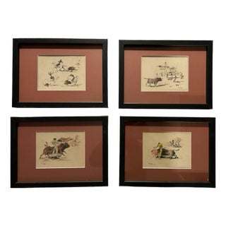 Joaquim Terruella Matilla, Bullfighting, Coloured Etchings, 1920s, Set of 4 For Sale