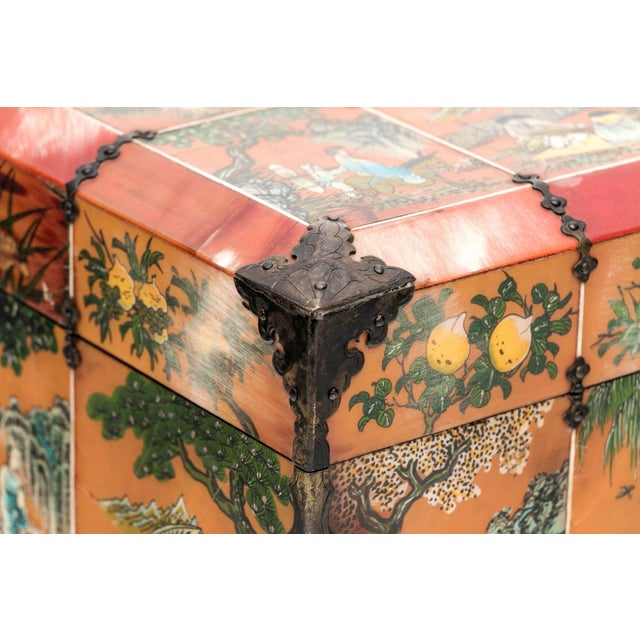 Vintage Chinese Painted Jewelry Box With Metal Mounts For Sale - Image 9 of 16