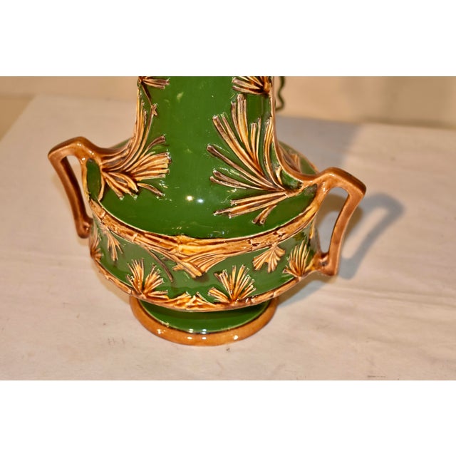 Ceramic 19th Century Art Nouveau Majolica Lamps - Pair For Sale - Image 7 of 14