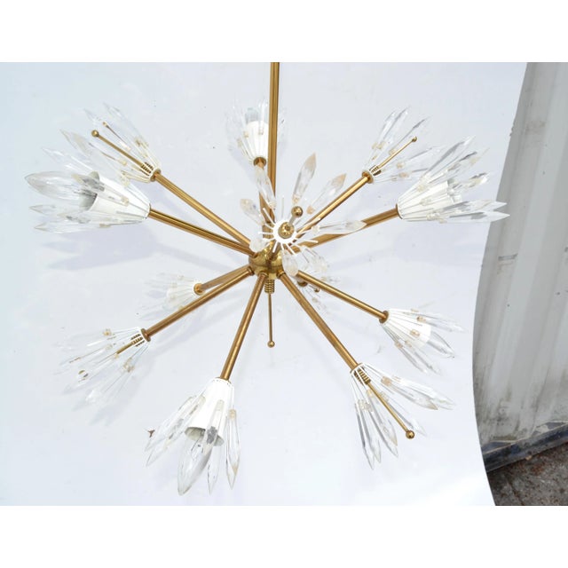 Mid-Century Modern Emil Stejnar Austria Six Light Brass Blown Glass Flush Mount Sputnik Orbit, 1950 For Sale - Image 3 of 13