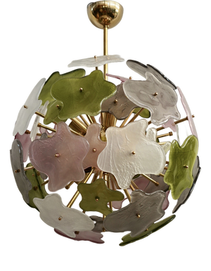 Sputnik Murano Art Glass Green Pink and White Chandelier and Pendant, 2000