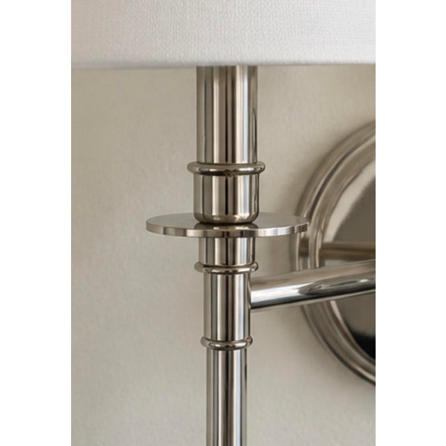 Metal Newell Wall Mounted Double Arm Sconce With Fabric Shade Set or 2 For Sale - Image 7 of 7