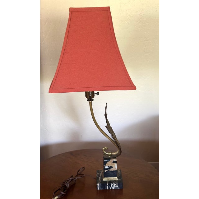 1950s 1950s Acanthus Bronze & Portoro Marble Base Table Lamp For Sale - Image 5 of 13