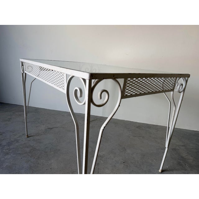 Vintage White Painted Metal and Glass Top Garden Dining Table For Sale - Image 9 of 11