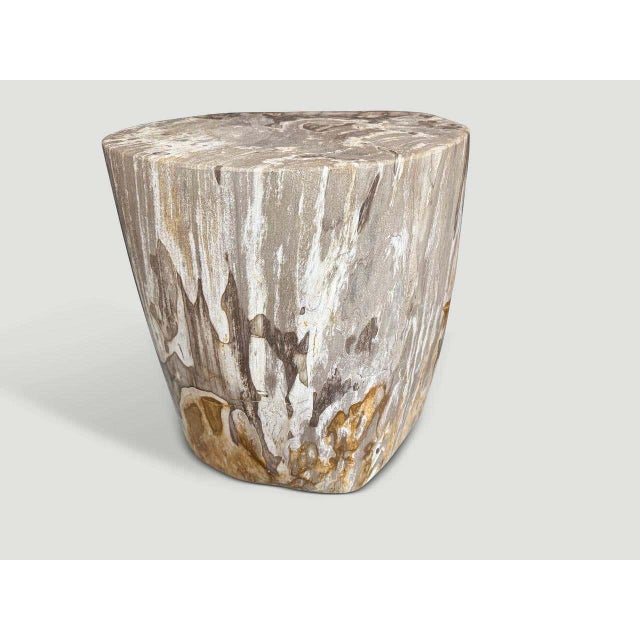 "Beautiful rare tones on this high quality petrified wood side table. It’s fascinating how Mother Nature produces these...