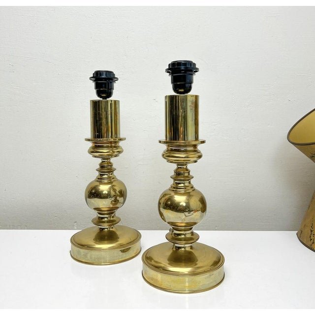 Vintage Brass Spheric Table Lamps, France, 1960s, Set of 2 For Sale - Image 11 of 14