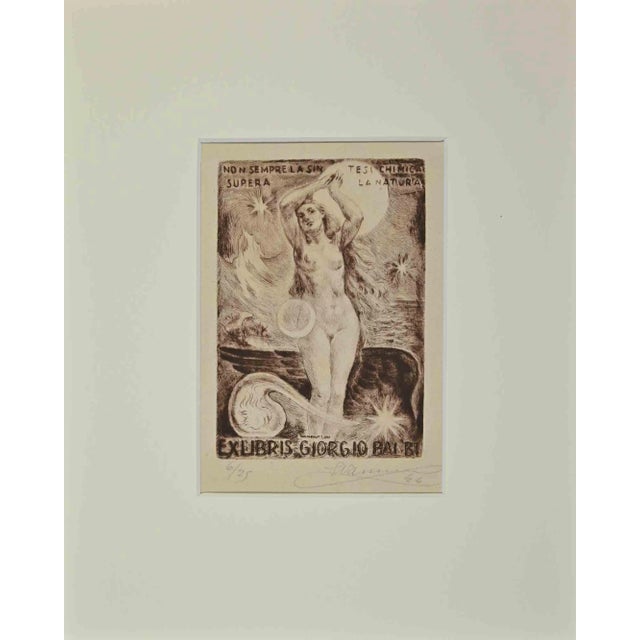 Enrico Vannuccini, Ex Libris Giorgio Balbi, Etching, Mid-20th Century For Sale