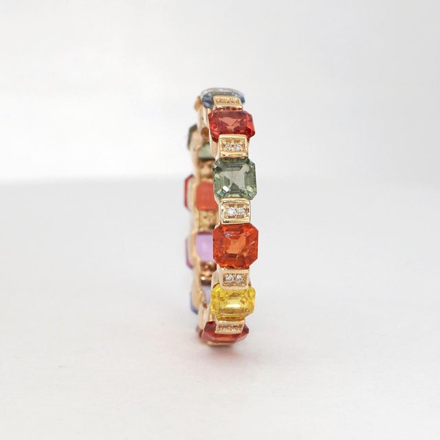 2020s 14k Gold Multi-Gemstone Ring With Asscher-Cut Sapphires For Sale - Image 5 of 18
