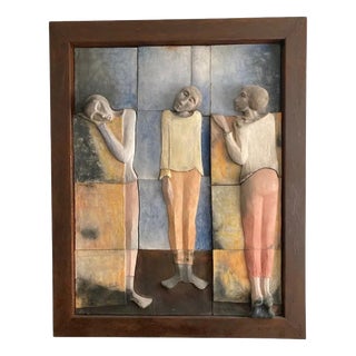 Ceramic 12-Panel Relief Wall Mural Framed in Wrou, Verdú, Spain, 2000 For Sale