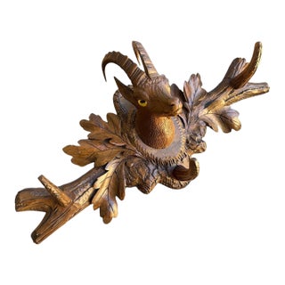 1900s Black Forest Goat Coat Rack With Glass Eyes For Sale