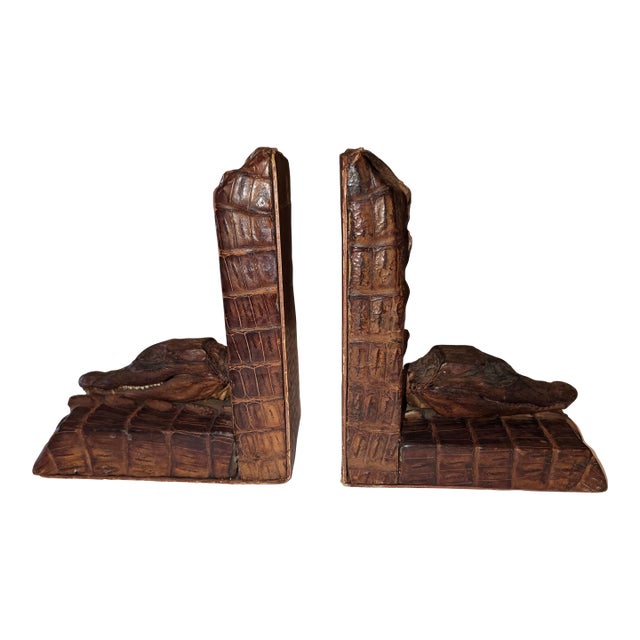 Vintage Mid Century Alligator Style Designer Bookends For Sale