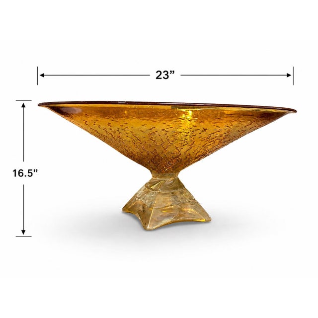 Signed Willsea O’Brien Iridescent Crackle Art Glass Pedestal Bowl For Sale - Image 4 of 4