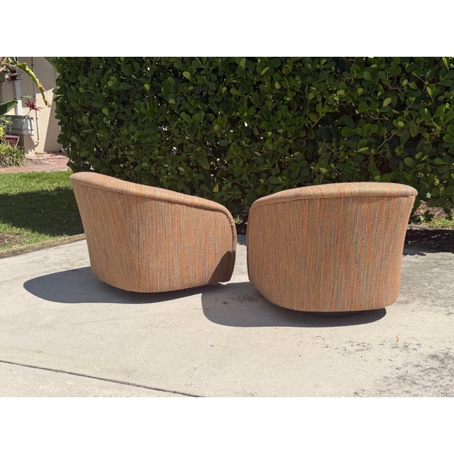 Vintage Milo Baughman Style Sculptural Swivel Barrel Lounge Chairs by Classic Gallery, Pair For Sale In Naples, FL - Image 6 of 15