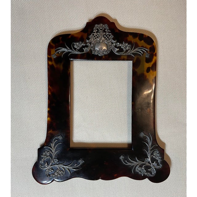 Plastic Exquisite Antique Victorian Faux Tortoiseshell & Sterling Silver Picture Frame For Sale - Image 7 of 12