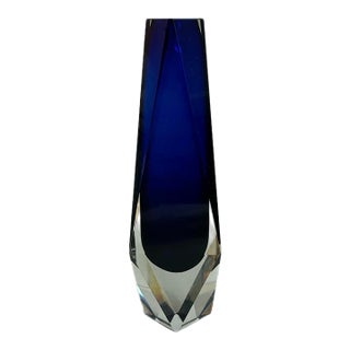 Vintage Mid Century Murano Cobalt Blue Glass Vase Attributed to Alessandro Mandruzzato For Sale