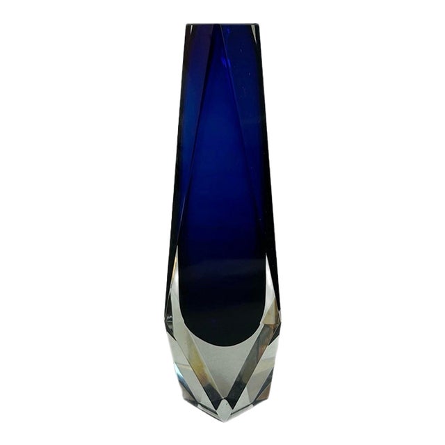 Vintage Mid Century Murano Cobalt Blue Glass Vase Attributed to Alessandro Mandruzzato For Sale