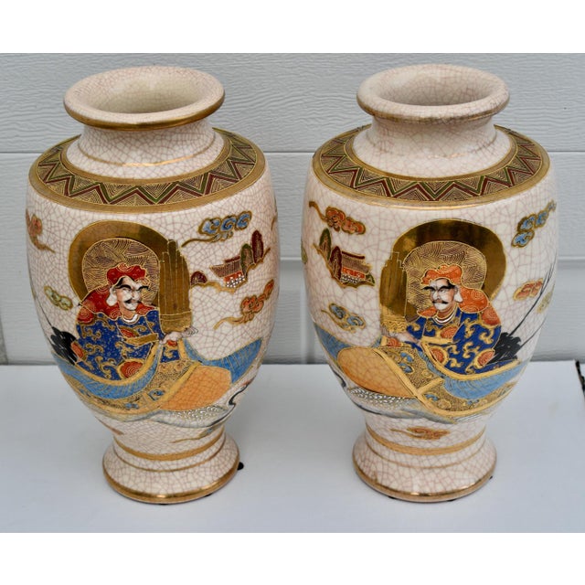 Antique Pair of Japanese Satsuma Moriage Ceramic Vase For Sale In Philadelphia - Image 6 of 17