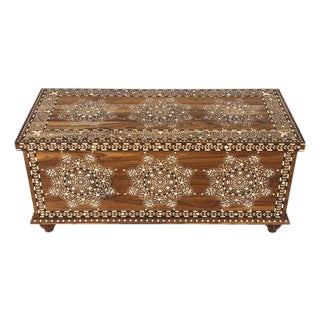 Vintage Wood Inlay Storage Trunk For Sale