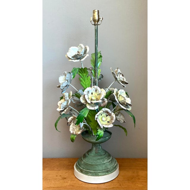 Metal Vintage Hand Painted Tole Bouquet Lamp For Sale - Image 7 of 12
