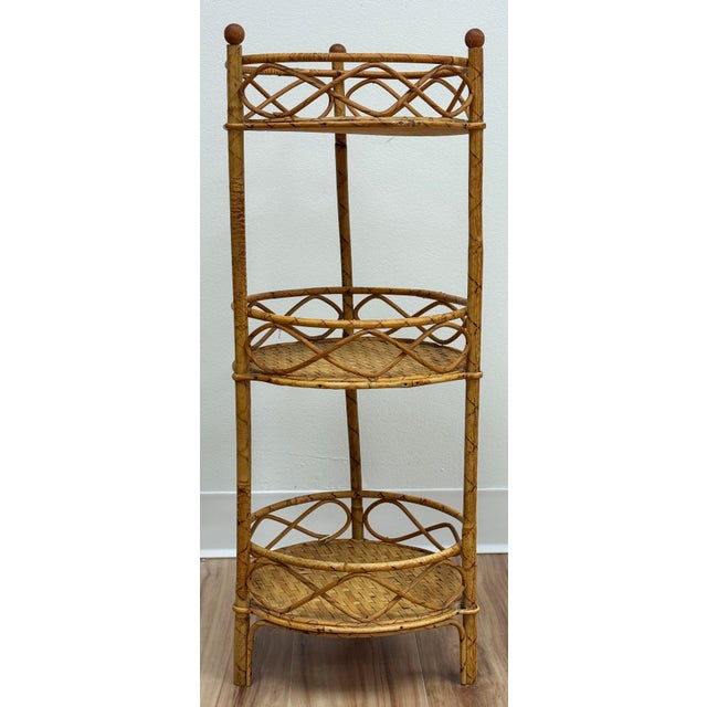 Mid 20th Century Vintage Three Tier Rattan Shelf or Plant Stand For Sale - Image 5 of 8