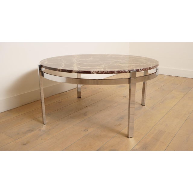 Stone Vintage Round Coffee Table in Marble and Chrome For Sale - Image 7 of 13