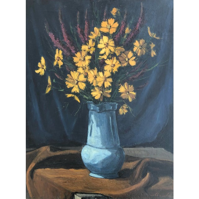Marius Chambaz, Bouquet aux fleurs jaunes, Oil on Canvas For Sale - Image 9 of 9
