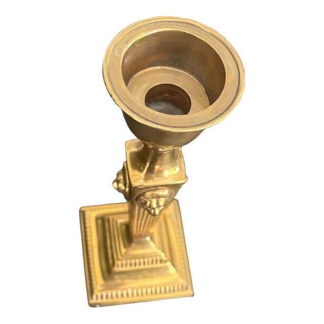 A Pair of MCM Brass Candle Holders With Lion Face For Sale