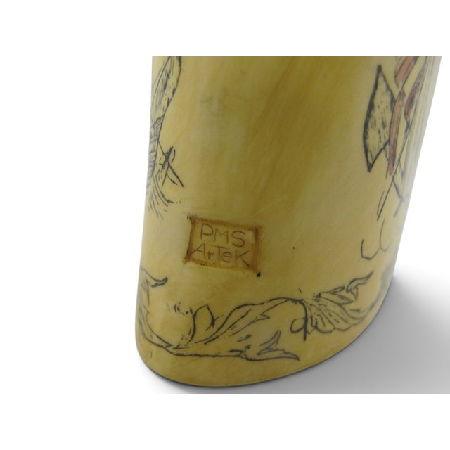 Ivory Save the Whale Polymer Faux Scrimshaw Reproduction Peacock Epervier Artek Tooth For Sale - Image 8 of 13