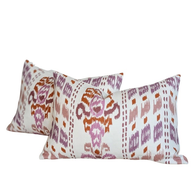 Mally Skok Ikat Crazy in pink and orange, with coordinating cream linen backs. Invisible zippers and professionally serged...