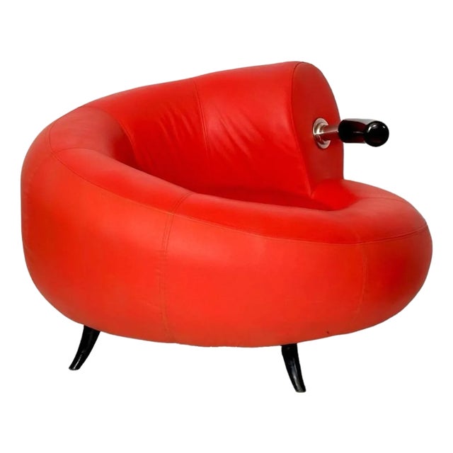 Red Leather Post Modern Lounge Chair, Italy 1990 For Sale
