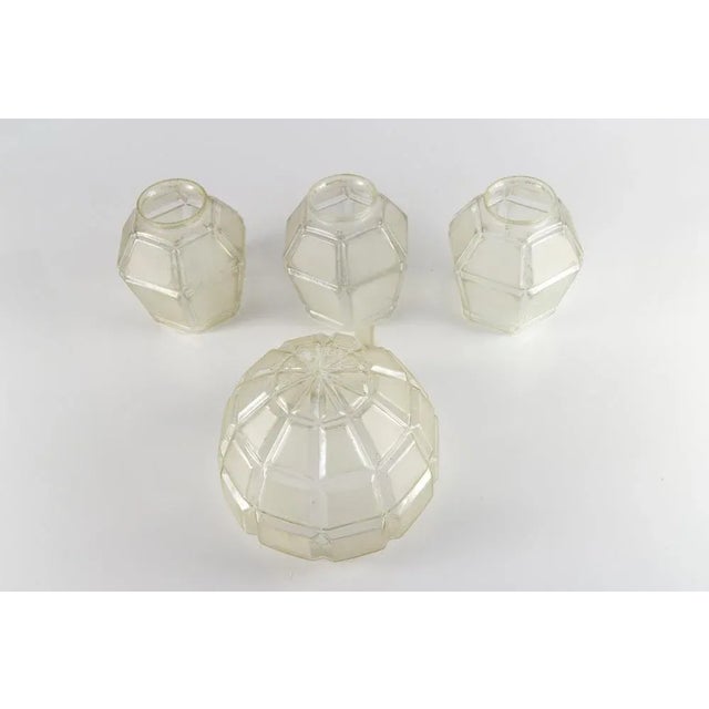 Art Deco French Brass & Frosted Glass 4-Light Chandelier, 1920s For Sale - Image 11 of 18