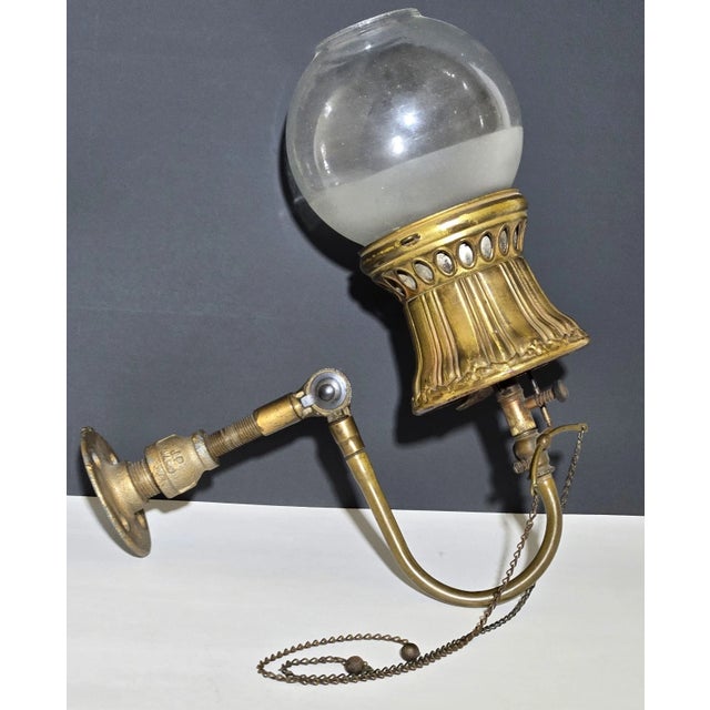 Antique Gilt Bronze Welsbach Light/ Lamp/ Fixture/ Sconce .with Original Shade & OC White Patent Bracket. Exceptional...