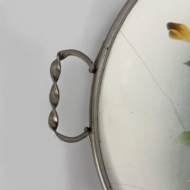 Metal Italian Art Deco Tray in Ceramic and Metal with Flowers, 1920s For Sale - Image 7 of 11