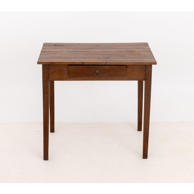 French Provincial Pine Work Table, with single drawer on four tapered legs. 27.75" H x 30.5" W x 22.25" D. Provenance: An...