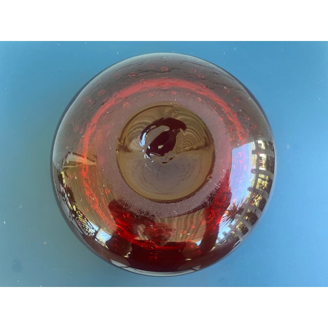 Glass Large Handblown Ruby Red Controlled Bubble Glass Ashtray / Art Glass Catchall Bowl For Sale - Image 7 of 8