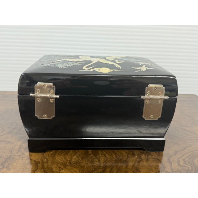 Korean Black Lacquer + Mother of Pearl Locking Jewelry Box, Large For Sale - Image 9 of 12